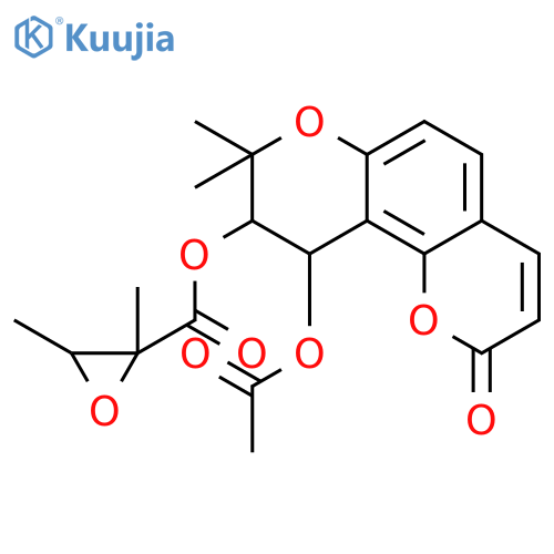 (9R,10R)-10-(acetyloxy)-8,8-dimethyl-2-oxo-9,10-dihydro-2H,8H-pyrano[2,3-f]chromen-9-yl 2,3-dimethyloxirane-2-carboxylate structure
