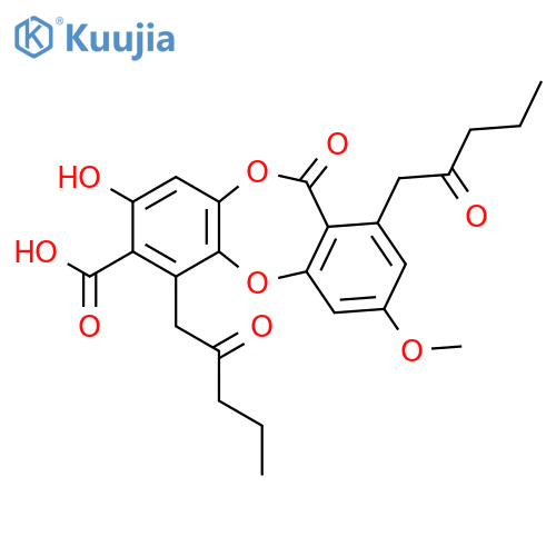 11H-Dibenzo[b,e][1,4]dioxepin-7-carboxylicacid, 8-hydroxy-3-methoxy-11-oxo-1,6-bis(2-oxopentyl)- structure