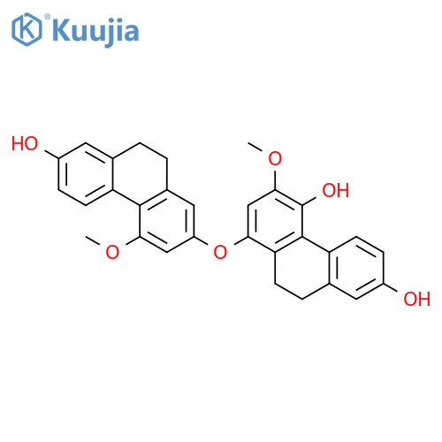 9,10-dihydro-8-[(9,10-dihydro-7-hydroxy-4-methoxyphenanthren-2-yl)oxy]-6-methoxyphenanthrene-2,5-diol structure
