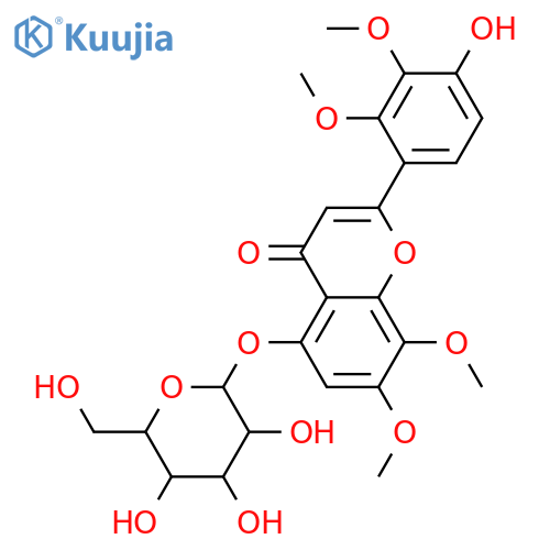 4H-1-Benzopyran-4-one, 5-(β-D-glucopyranosyloxy)-2-(4-hydroxy-2,3-dimethoxyphenyl)-7,8-dimethoxy- structure