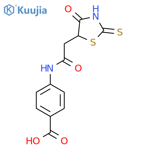 4-{[(2-Mercapto-4-oxo-4,5-dihydro-1,3-thiazol-5-yl)acetyl]amino}benzoic acid structure