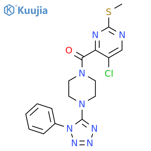 5-chloro-2-(methylsulfanyl)-4-[4-(1-phenyl-1H-1,2,3,4-tetrazol-5-yl)piperazine-1-carbonyl]pyrimidine structure