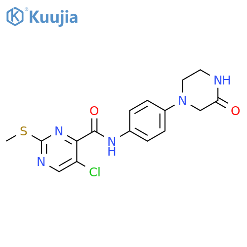 4-Pyrimidinecarboxamide, 5-chloro-2-(methylthio)-N-[4-(3-oxo-1-piperazinyl)phenyl]- structure