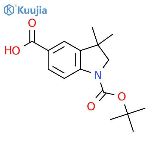 1-(tert-butoxy)carbonyl-3,3-dimethyl-2,3-dihydro-1H-indole-5-carboxylic acid structure
