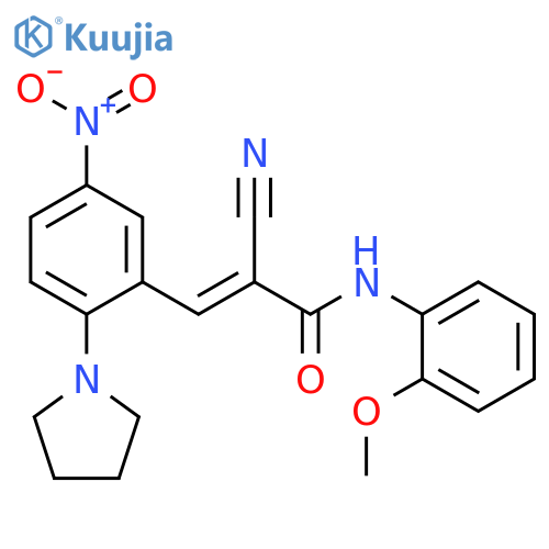 (2E)-2-Cyano-N-(2-methoxyphenyl)-3-[5-nitro-2-(1-pyrrolidinyl)phenyl]-2-propenamide structure