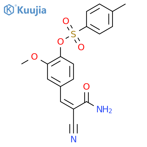 4-(2-carbamoyl-2-cyanoeth-1-en-1-yl)-2-methoxyphenyl 4-methylbenzene-1-sulfonate structure