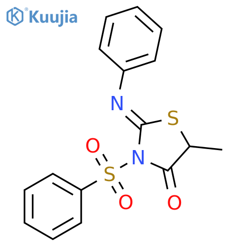 (2Z)-3-(benzenesulfonyl)-5-methyl-2-(phenylimino)-1,3-thiazolidin-4-one structure
