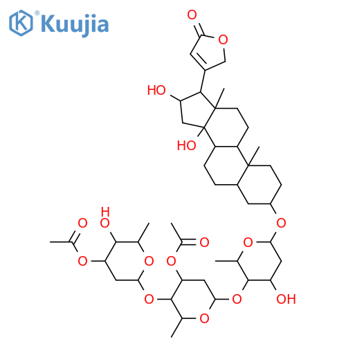 Card-20(22)-enolide, 3-[(O-3-O-acetyl-2,6-dideoxy-β-D-ribo-hexopyranosyl-(1→4)-O-3-O-acetyl-2,6-dideoxy-β-D-ribo-hexopyranosyl-(1→4)-2,6-dideoxy-β-D-ribo-hexopyranosyl)oxy]-14,16-dihydroxy-, (3β,5β,16β)- (9CI) structure