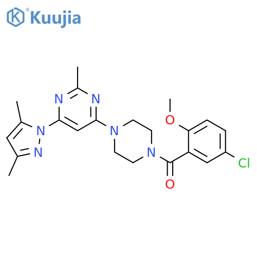 4-[4-(5-chloro-2-methoxybenzoyl)piperazin-1-yl]-6-(3,5-dimethyl-1H-pyrazol-1-yl)-2-methylpyrimidine structure