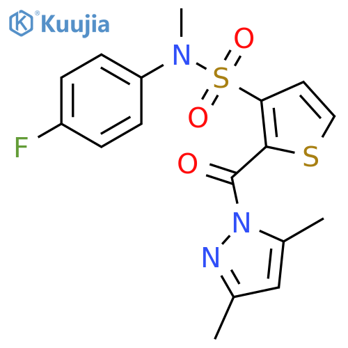 2-(3,5-dimethyl-1H-pyrazole-1-carbonyl)-N-(4-fluorophenyl)-N-methylthiophene-3-sulfonamide structure