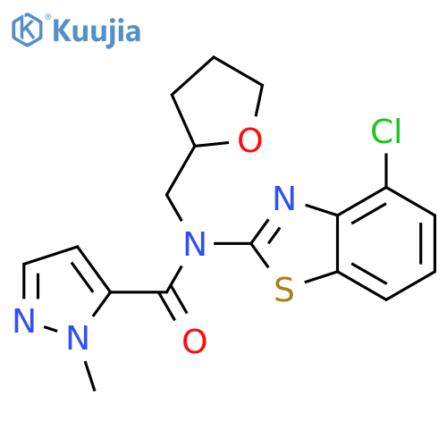 N-(4-chloro-1,3-benzothiazol-2-yl)-1-methyl-N-[(oxolan-2-yl)methyl]-1H-pyrazole-5-carboxamide structure