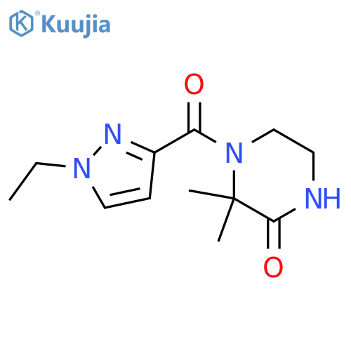 4-(1-ethylpyrazole-3-carbonyl)-3,3-dimethylpiperazin-2-one structure