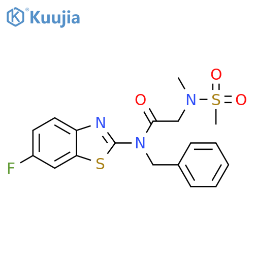N-benzyl-N-(6-fluoro-1,3-benzothiazol-2-yl)-2-(N-methylmethanesulfonamido)acetamide structure