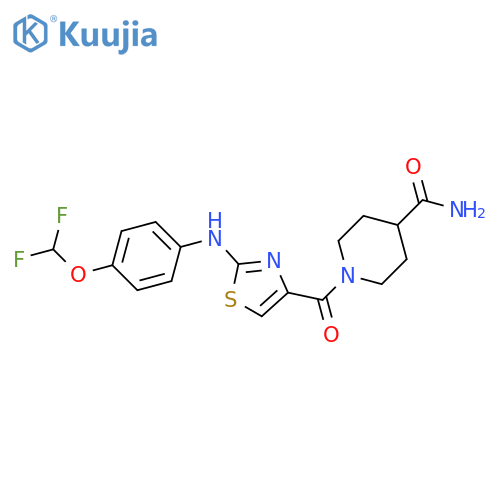 1-(2-{4-(difluoromethoxy)phenylamino}-1,3-thiazole-4-carbonyl)piperidine-4-carboxamide structure