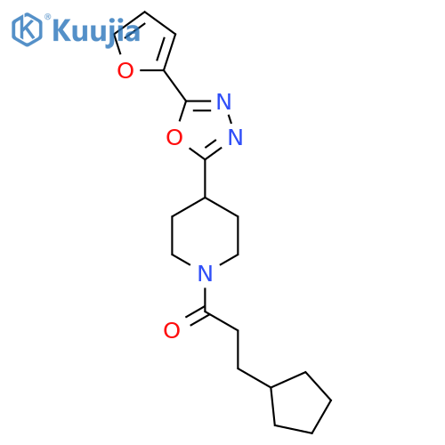3-cyclopentyl-1-{4-5-(furan-2-yl)-1,3,4-oxadiazol-2-ylpiperidin-1-yl}propan-1-one structure