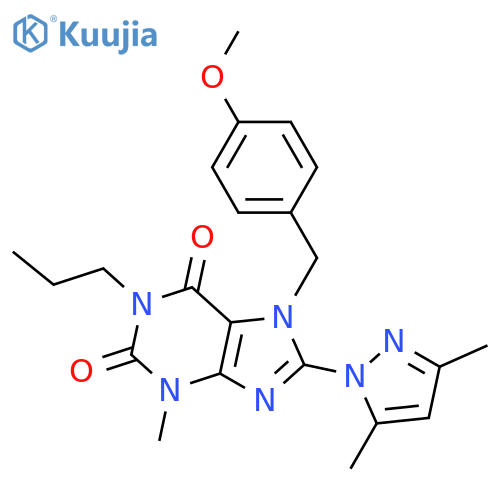 8-(3,5-dimethyl-1H-pyrazol-1-yl)-7-(4-methoxyphenyl)methyl-3-methyl-1-propyl-2,3,6,7-tetrahydro-1H-purine-2,6-dione structure