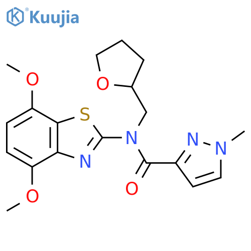 N-(4,7-dimethoxy-1,3-benzothiazol-2-yl)-1-methyl-N-(oxolan-2-yl)methyl-1H-pyrazole-3-carboxamide structure