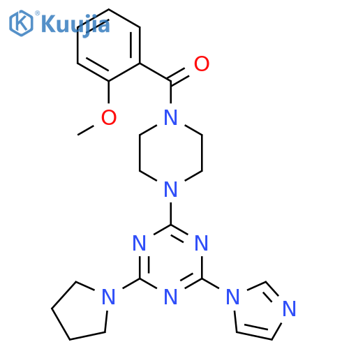 2-(1H-imidazol-1-yl)-4-4-(2-methoxybenzoyl)piperazin-1-yl-6-(pyrrolidin-1-yl)-1,3,5-triazine structure