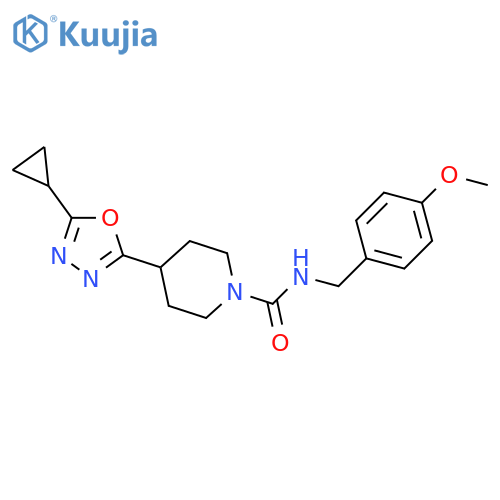 4-(5-cyclopropyl-1,3,4-oxadiazol-2-yl)-N-(4-methoxyphenyl)methylpiperidine-1-carboxamide structure