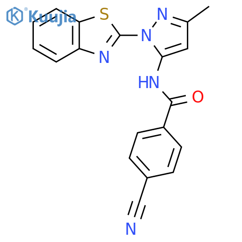 N-1-(1,3-benzothiazol-2-yl)-3-methyl-1H-pyrazol-5-yl-4-cyanobenzamide structure