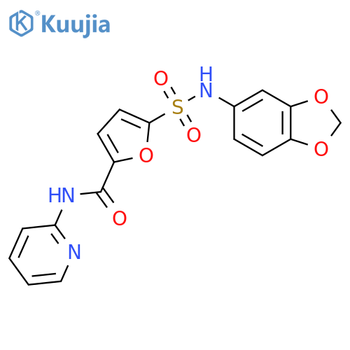 5-(2H-1,3-benzodioxol-5-yl)sulfamoyl-N-(pyridin-2-yl)furan-2-carboxamide structure