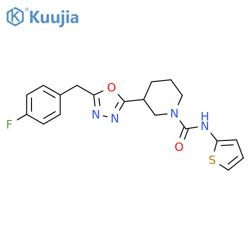 3-{5-(4-fluorophenyl)methyl-1,3,4-oxadiazol-2-yl}-N-(thiophen-2-yl)piperidine-1-carboxamide structure