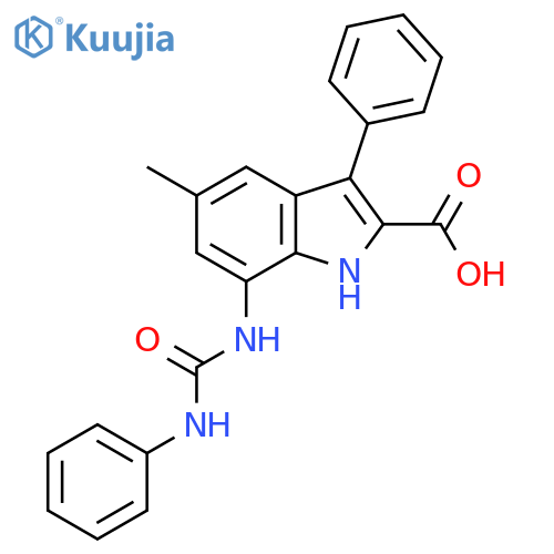 7-[(Anilinocarbonyl)amino]-5-methyl-3-phenyl-1H-indole-2-carboxylic acid structure