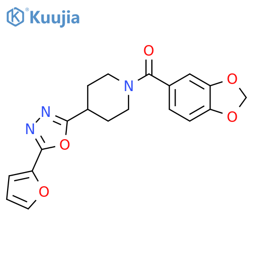 1-(2H-1,3-benzodioxole-5-carbonyl)-4-5-(furan-2-yl)-1,3,4-oxadiazol-2-ylpiperidine structure