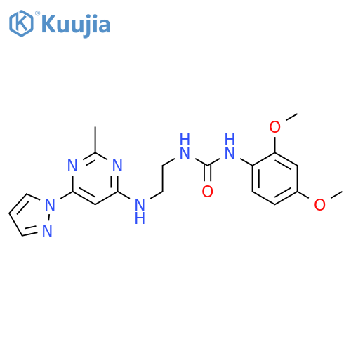 1-(2,4-dimethoxyphenyl)-3-(2-{2-methyl-6-(1H-pyrazol-1-yl)pyrimidin-4-ylamino}ethyl)urea structure