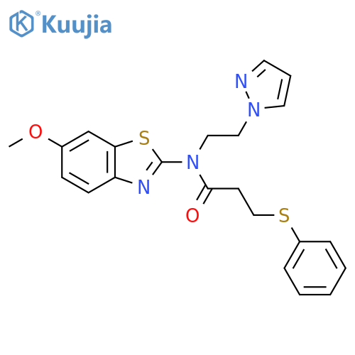 N-(6-methoxy-1,3-benzothiazol-2-yl)-3-(phenylsulfanyl)-N-2-(1H-pyrazol-1-yl)ethylpropanamide structure