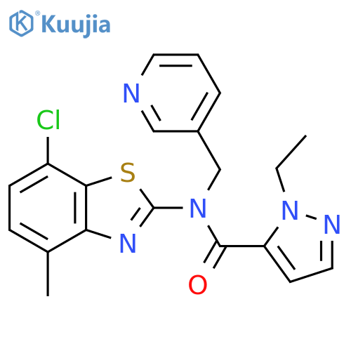 N-(7-chloro-4-methyl-1,3-benzothiazol-2-yl)-1-ethyl-N-(pyridin-3-yl)methyl-1H-pyrazole-5-carboxamide structure