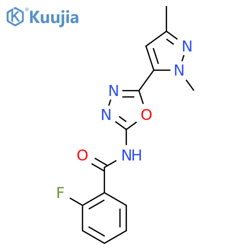 N-5-(1,3-dimethyl-1H-pyrazol-5-yl)-1,3,4-oxadiazol-2-yl-2-fluorobenzamide structure