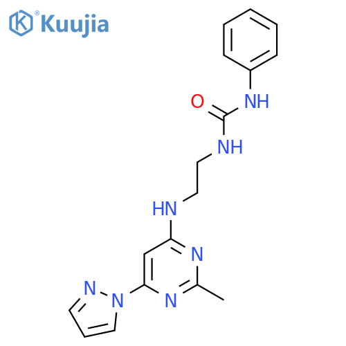 3-(2-{2-methyl-6-(1H-pyrazol-1-yl)pyrimidin-4-ylamino}ethyl)-1-phenylurea structure