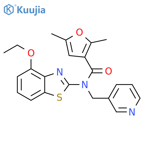 N-(4-ethoxy-1,3-benzothiazol-2-yl)-2,5-dimethyl-N-(pyridin-3-yl)methylfuran-3-carboxamide structure