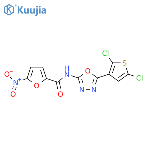 N-[5-(2,5-dichlorothiophen-3-yl)-1,3,4-oxadiazol-2-yl]-5-nitrofuran-2-carboxamide structure