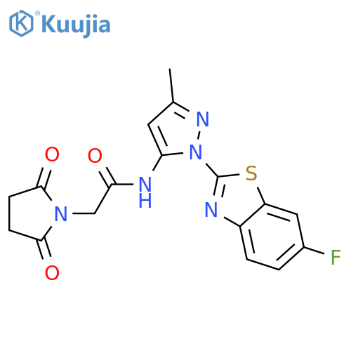 2-(2,5-dioxopyrrolidin-1-yl)-N-1-(6-fluoro-1,3-benzothiazol-2-yl)-3-methyl-1H-pyrazol-5-ylacetamide structure