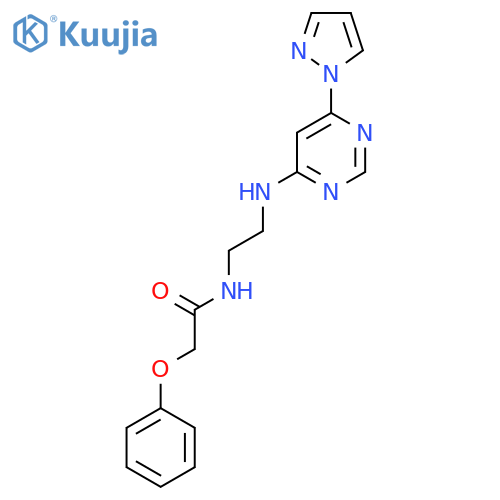 2-phenoxy-N-(2-{6-(1H-pyrazol-1-yl)pyrimidin-4-ylamino}ethyl)acetamide structure