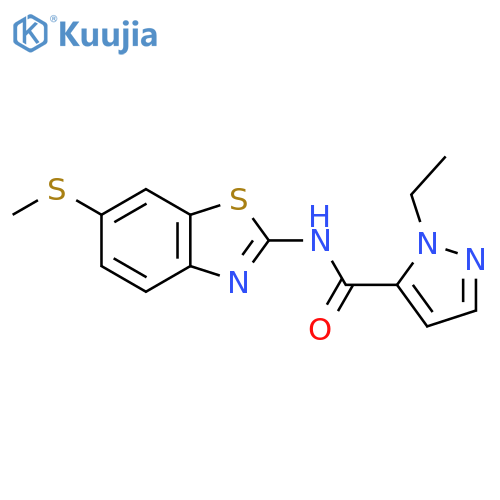 1-ethyl-N-6-(methylsulfanyl)-1,3-benzothiazol-2-yl-1H-pyrazole-5-carboxamide structure