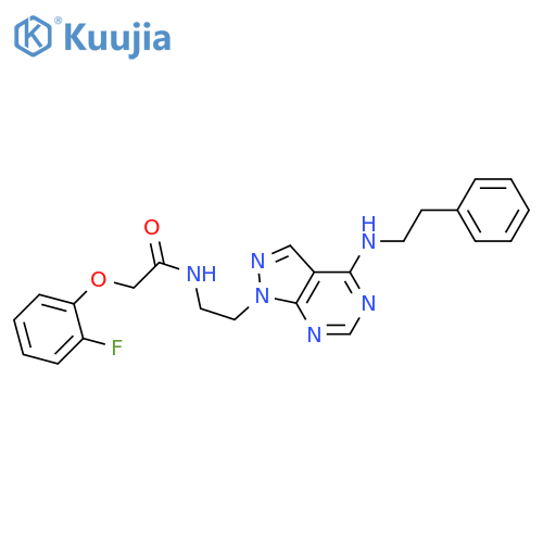 2-(2-fluorophenoxy)-N-(2-{4-[(2-phenylethyl)amino]-1H-pyrazolo[3,4-d]pyrimidin-1-yl}ethyl)acetamide structure