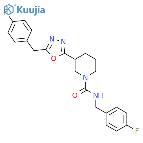 N-(4-fluorophenyl)methyl-3-{5-(4-fluorophenyl)methyl-1,3,4-oxadiazol-2-yl}piperidine-1-carboxamide structure