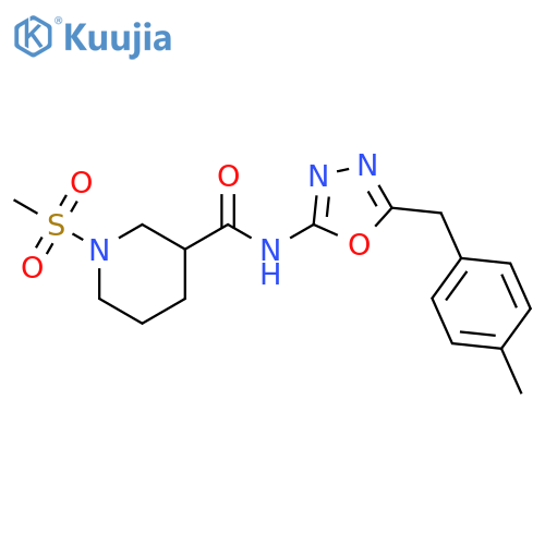 1-methanesulfonyl-N-{5-(4-methylphenyl)methyl-1,3,4-oxadiazol-2-yl}piperidine-3-carboxamide structure
