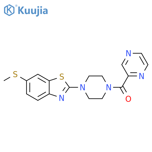 6-(methylsulfanyl)-2-[4-(pyrazine-2-carbonyl)piperazin-1-yl]-1,3-benzothiazole structure