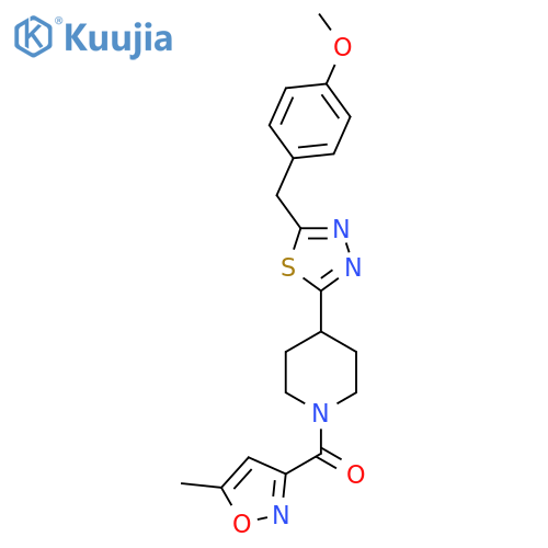 4-{5-(4-methoxyphenyl)methyl-1,3,4-thiadiazol-2-yl}-1-(5-methyl-1,2-oxazole-3-carbonyl)piperidine structure