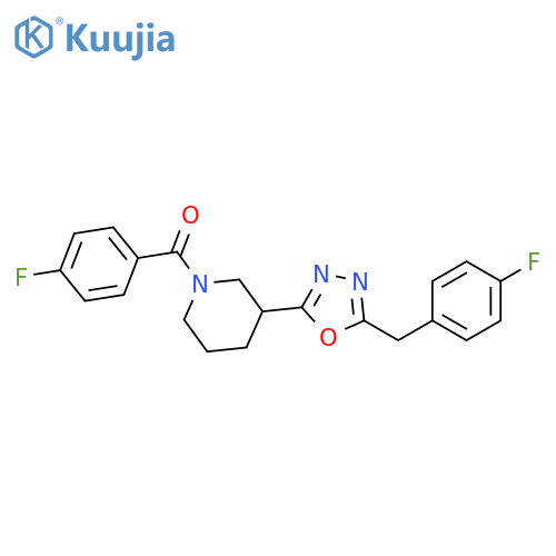 1-(4-fluorobenzoyl)-3-{5-(4-fluorophenyl)methyl-1,3,4-oxadiazol-2-yl}piperidine structure