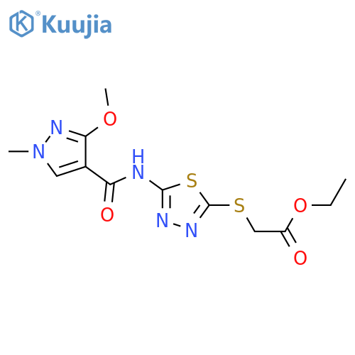 ethyl 2-{[5-(3-methoxy-1-methyl-1H-pyrazole-4-amido)-1,3,4-thiadiazol-2-yl]sulfanyl}acetate structure