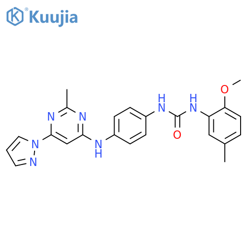3-(2-methoxy-5-methylphenyl)-1-(4-{[2-methyl-6-(1H-pyrazol-1-yl)pyrimidin-4-yl]amino}phenyl)urea structure