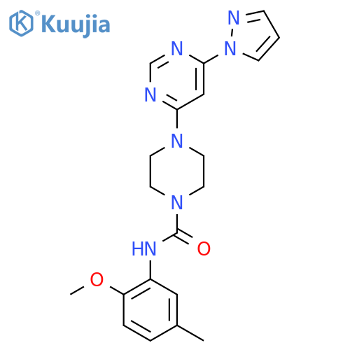 N-(2-methoxy-5-methylphenyl)-4-6-(1H-pyrazol-1-yl)pyrimidin-4-ylpiperazine-1-carboxamide structure