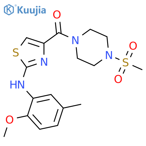 4-(4-methanesulfonylpiperazine-1-carbonyl)-N-(2-methoxy-5-methylphenyl)-1,3-thiazol-2-amine structure