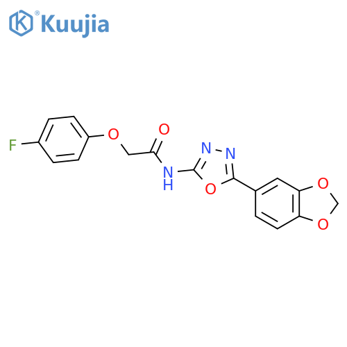 N-5-(2H-1,3-benzodioxol-5-yl)-1,3,4-oxadiazol-2-yl-2-(4-fluorophenoxy)acetamide structure