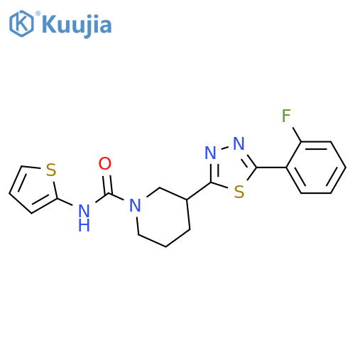 3-5-(2-fluorophenyl)-1,3,4-thiadiazol-2-yl-N-(thiophen-2-yl)piperidine-1-carboxamide structure